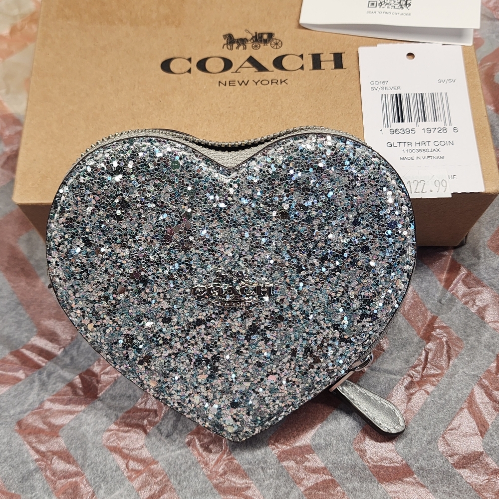Coach Silver Glitter Heart Coin Purse